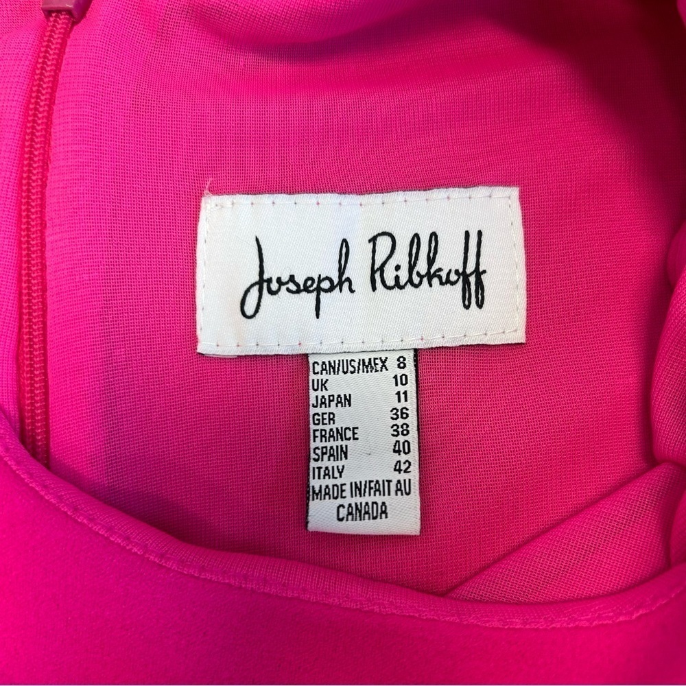 JOSEPH Ribkoff hot neon pink vertical side ruffle dress Sz 8 NWOT - Picture 7 of 12